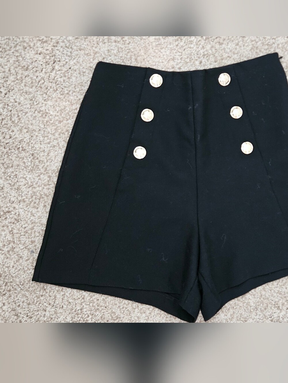 Zara Black High-Waist Shorts With Decorative Gold Button Front